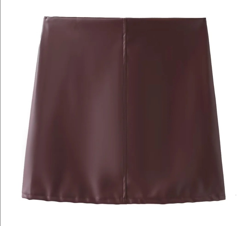 Women's collar button PU jacket mini skirt two-piece set