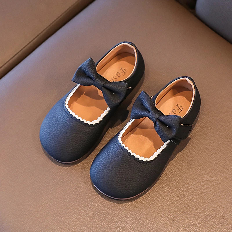 Princess Girls Shoes Toddlers Infants Leather Shoes Childrens Flats With Ribbon Bow-knot PU Patent Leather Kids Mary Janes Soft 250326