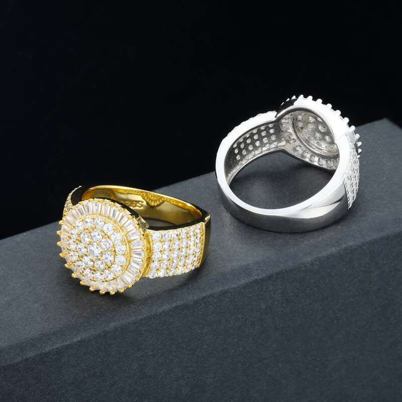 TUHE Unisex Baguette Moissanite Men Rings Hip Hop Jewelry 925 Silver Rings Ice out VVS1 Moissanite With Certificate Men Rings