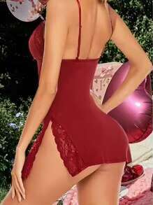 Women's Sleepwear Breathable Milk Silk Slit Pamas Exotic Sexy Gerie Lace Night Dress