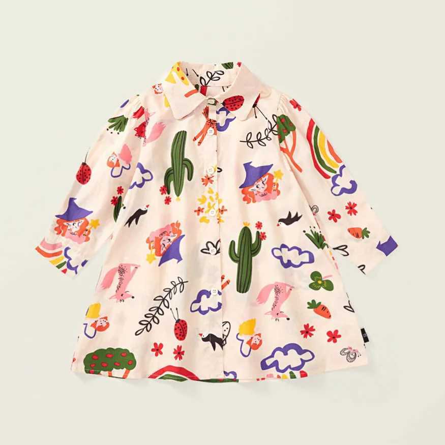 2-8T Childrens Baby Dress Summer Clothing Short Sleeve Rainbow Graffiti Printed T-shirt Fashion Baby Clothing W250326