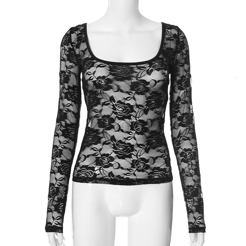2025S Fashion Designer Q TP Women S Spring Summer New Collection Solid Color Big U Neck Lace Sexy T Shirt Top For Women