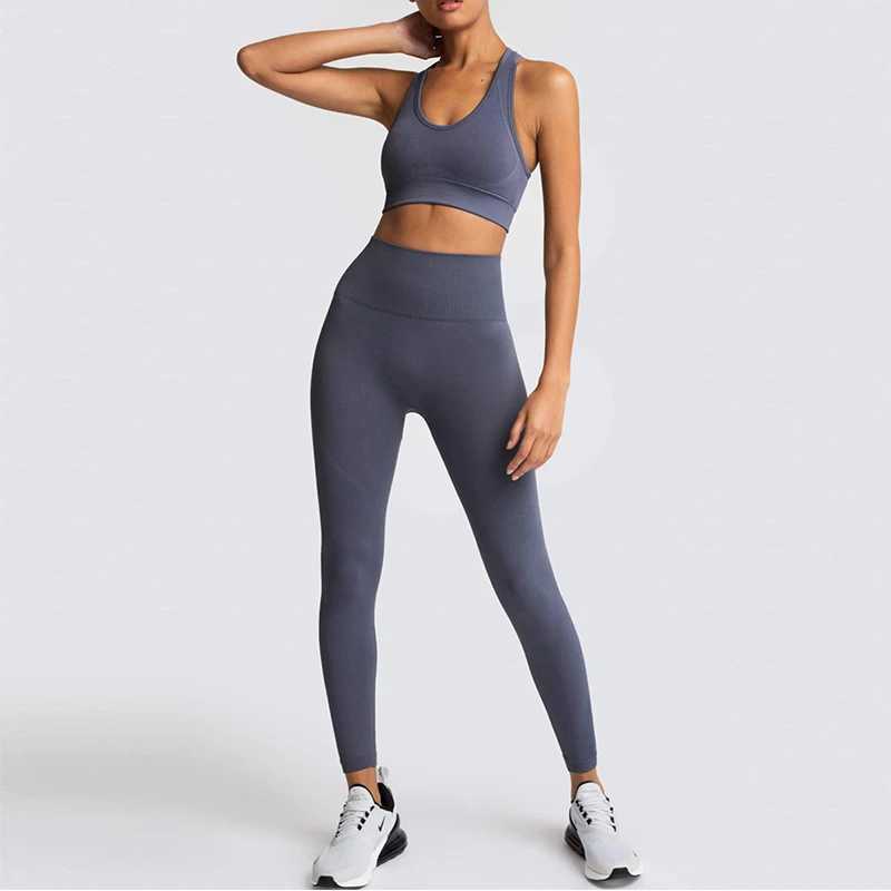 202 womens yoga suit seamless sportswear 2-piece gym yoga suit sports bra+leg running suit tight workout suit W250326
