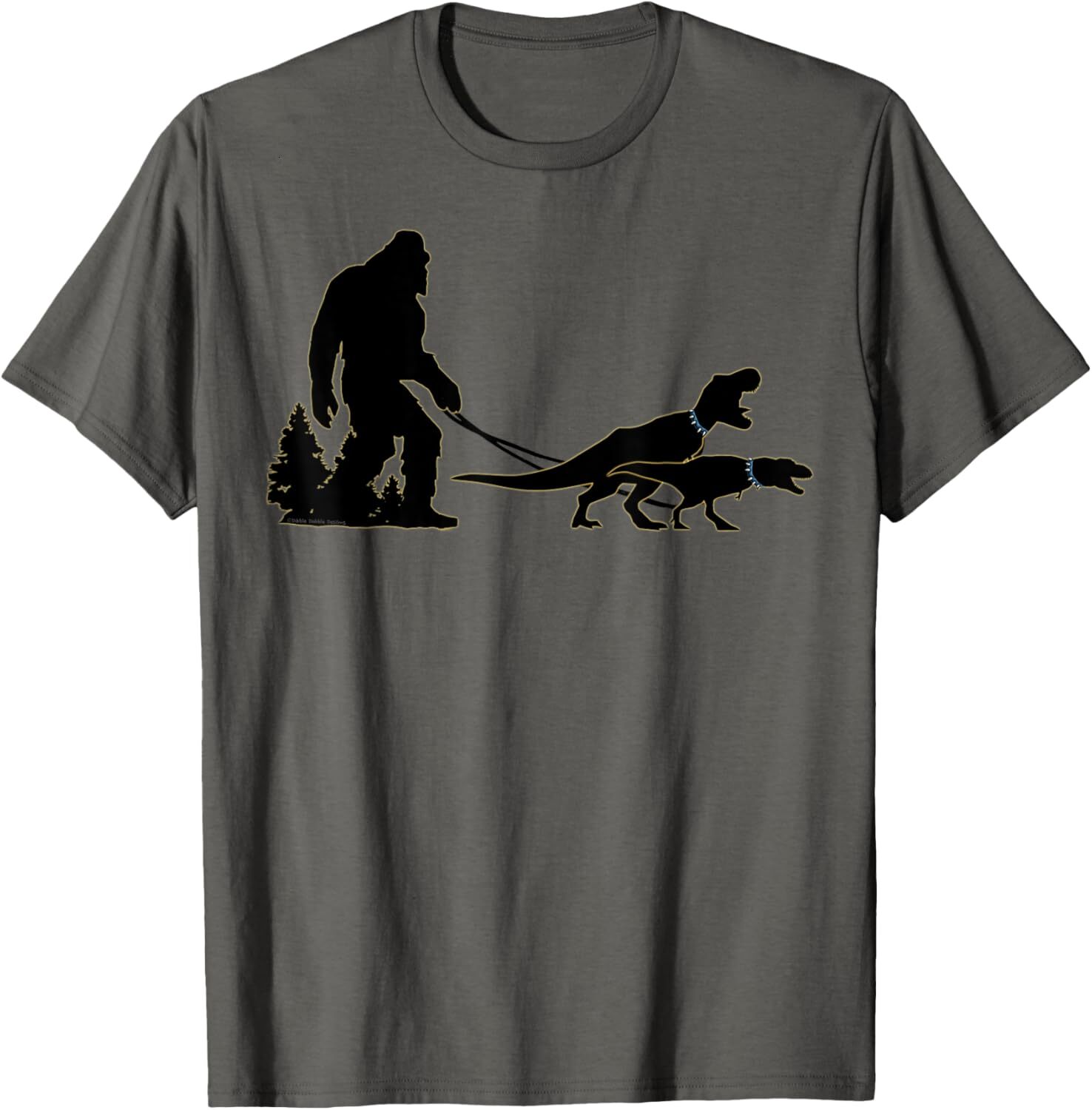 T shirt for Mens Bigfoot Taking His Dinosaurs for a Walk - Bigfoot Graphic Tee Casual Tops Clothes Short sleeve cool