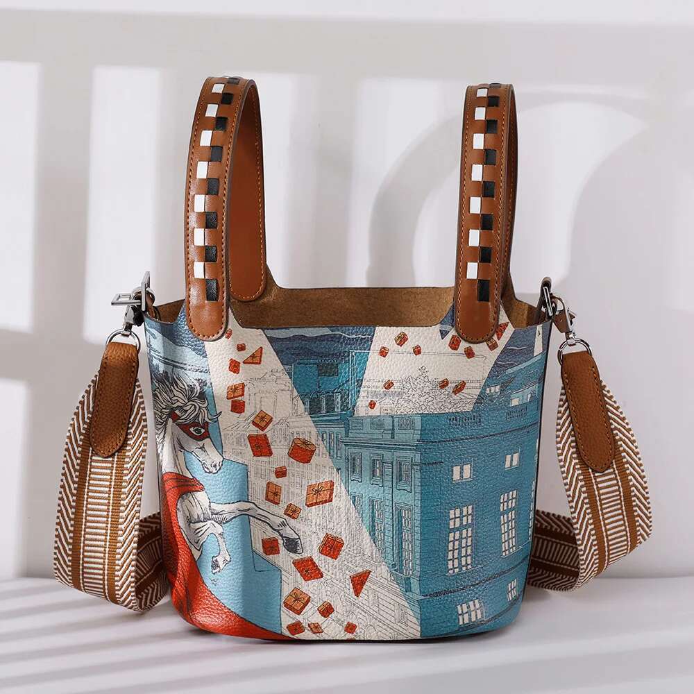 New Fashion Women's Bucket Trend Brand Genuine Leather Shoulder High Quality Lady Crossbody Bag Designer Handbag