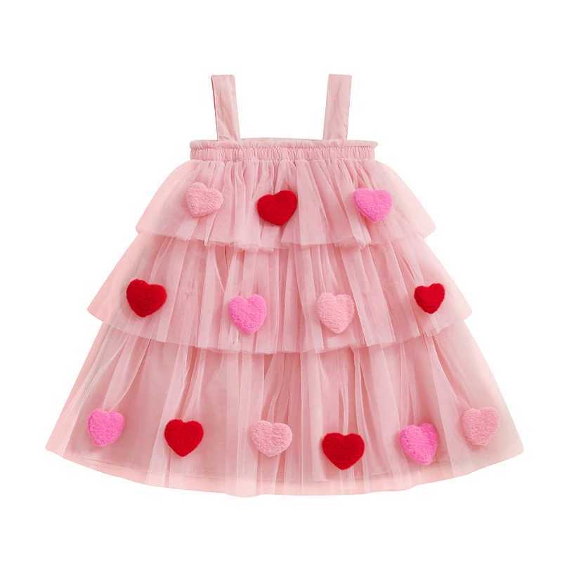 Preschool girl Valentines Day set 3D plush heart-shaped sleeveless tulle Tutu dress pendant summer clothing W250326