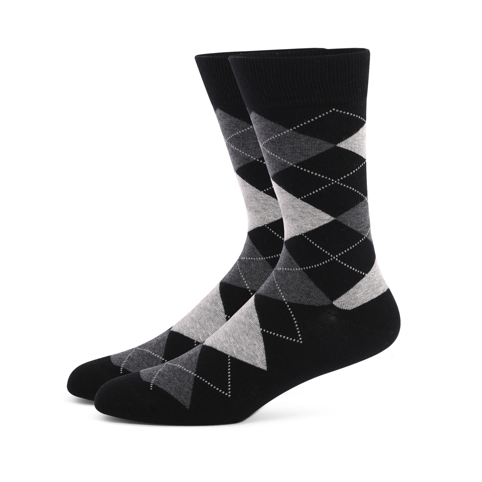 5 pairs of mens dress socks in plus size high-quality combed cotton crew socks black cool Argyle breathable casual mens socks 250321