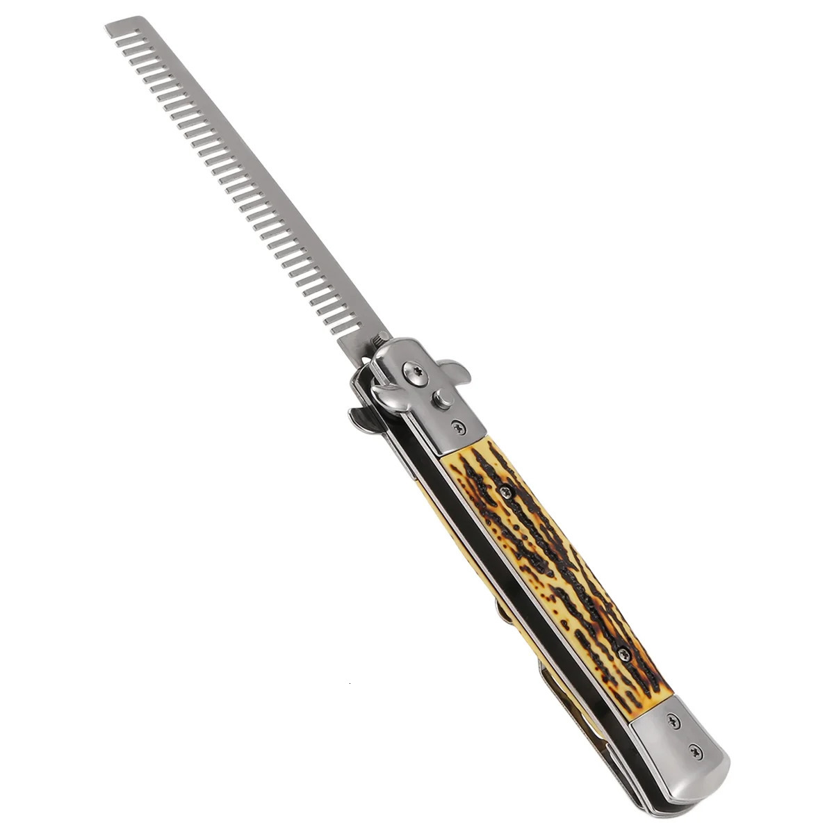 1 automatic stainless steel comb folding knife hair trimmer comb accessories butterfly mens pocket knife 250325