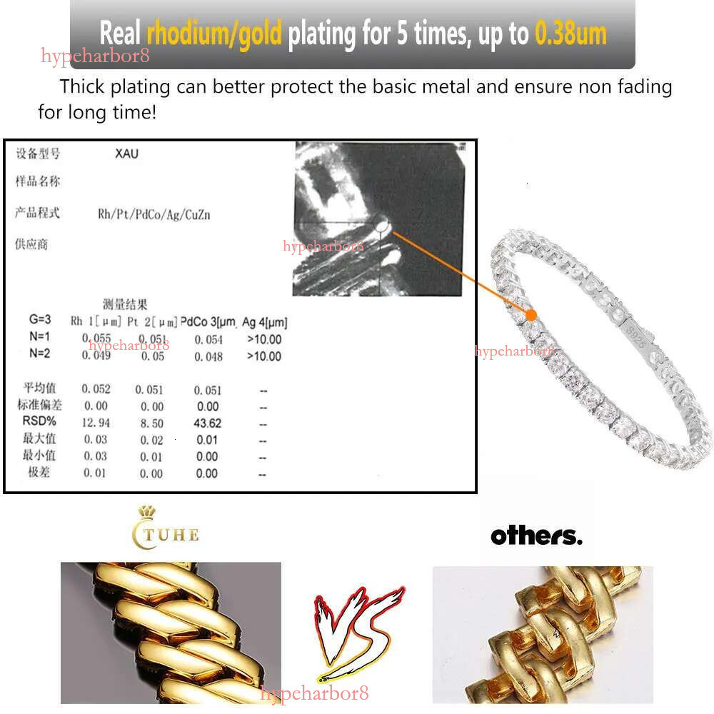 Bracelet Necklace Hip-Hop Tennis Sterg Sier VVS Dia Cluster Iced Out Cuban Chain For Men Women