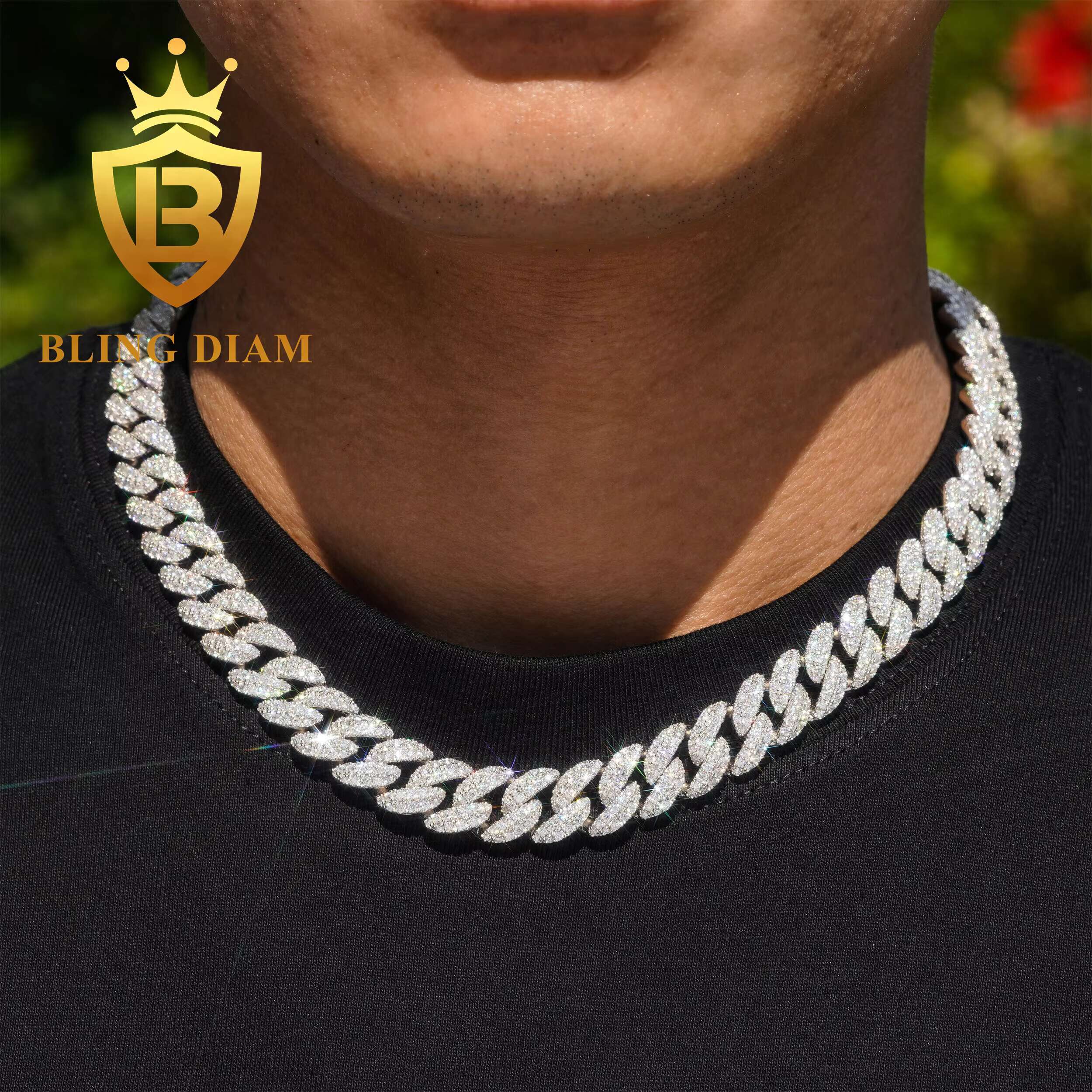 Hot Sale 12mm Moissanite Cuban Chain Necklace Iced Out Hip Hop Cuban Link Bracelet Pass Diamond Tester for Men and Women