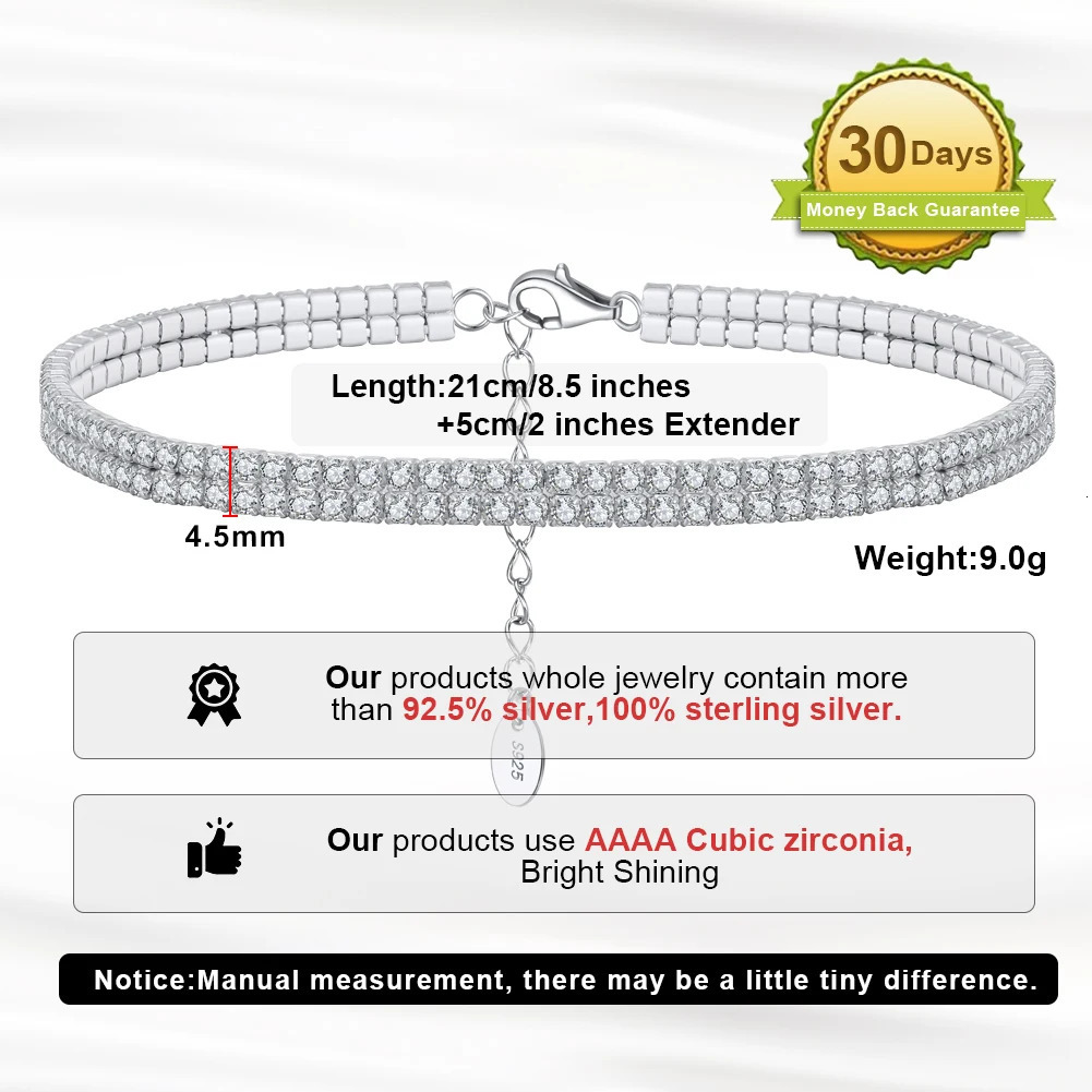 KISS MANDY 925 sterling silver 2-row transparent cubic zirconia mens tennis ankle bracelet ankle chain jewelry SA20 250322