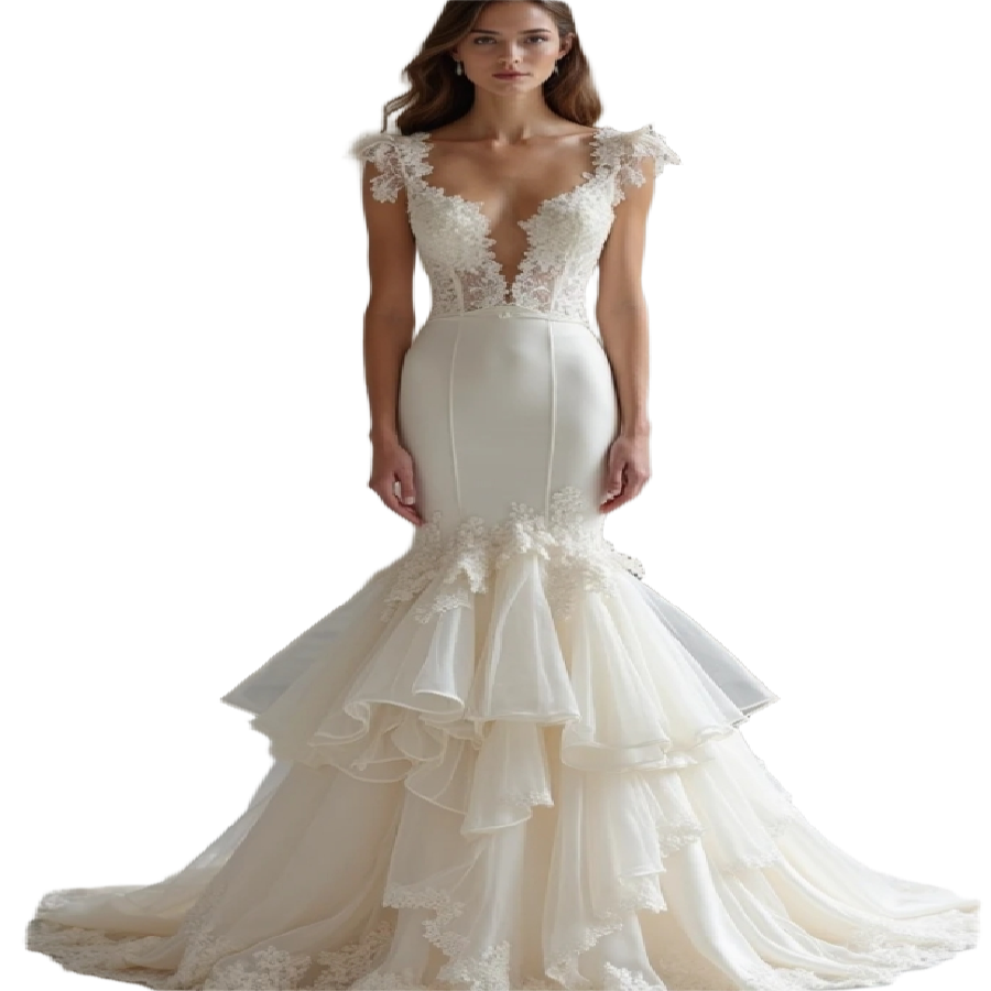 Gorgeous Mermaid Wedding Dress With Ruffles Lace Cap Sleeve Celtic Bohemian Bride Dress 2025 Celestial Ethereal Gown Customized Robe De Mariee Civil B