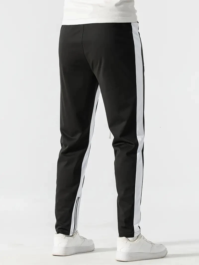 Mens sportswear jogging pants mens casual fashionable colored zipper pockets drawstring sports leggings 250326