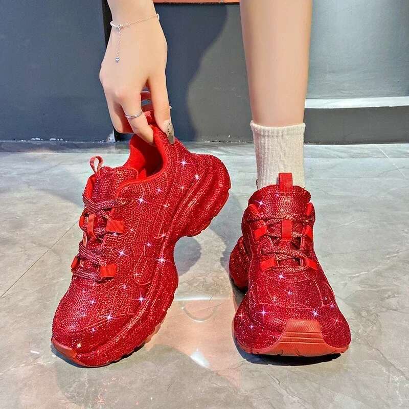 Designer Shoes Women Sneakers Spring Lace-up High Heel Platform Lace Up Sier Crystal Casual Working Shoes Wearing Night Running Shoes Outside