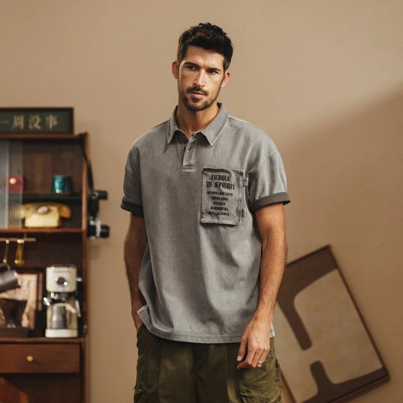 American mens workwear loose Tshirt summer breathable lapel polo fit suitable for fashionable and trendy casual tops 250326