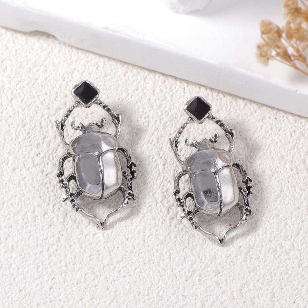 Bold Vintage Beetle Earrings Cool Toned Alloy Statement Jewelry Everyday Fashion for Women