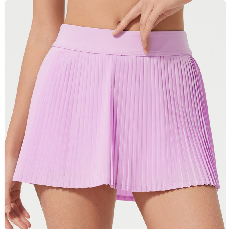 Women High Waist Tennis Pleated Skirt With Inner Lining Summer Double Layer Design Sport Sexy Fiess Yoga Pleat Dancing Skort Shorts