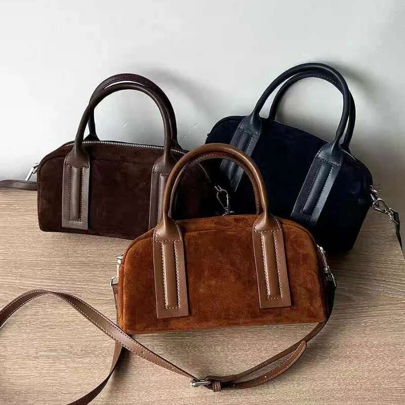 Retro Suede Boston Pillow Pack Women Brand Designer Shoulder Bowg Bag 2024 Autumn Winter High Street Fashion Crossbody Bags