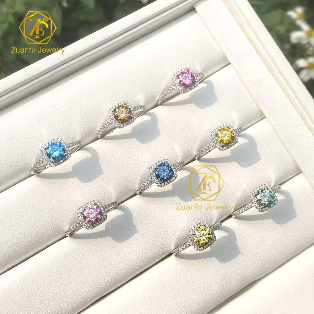 Moissanite Jewelry 925 Sterling Silver Moissanite Ring Round Yellow Pink Green Vvs Engagement Moissanite Halo Rings for Women