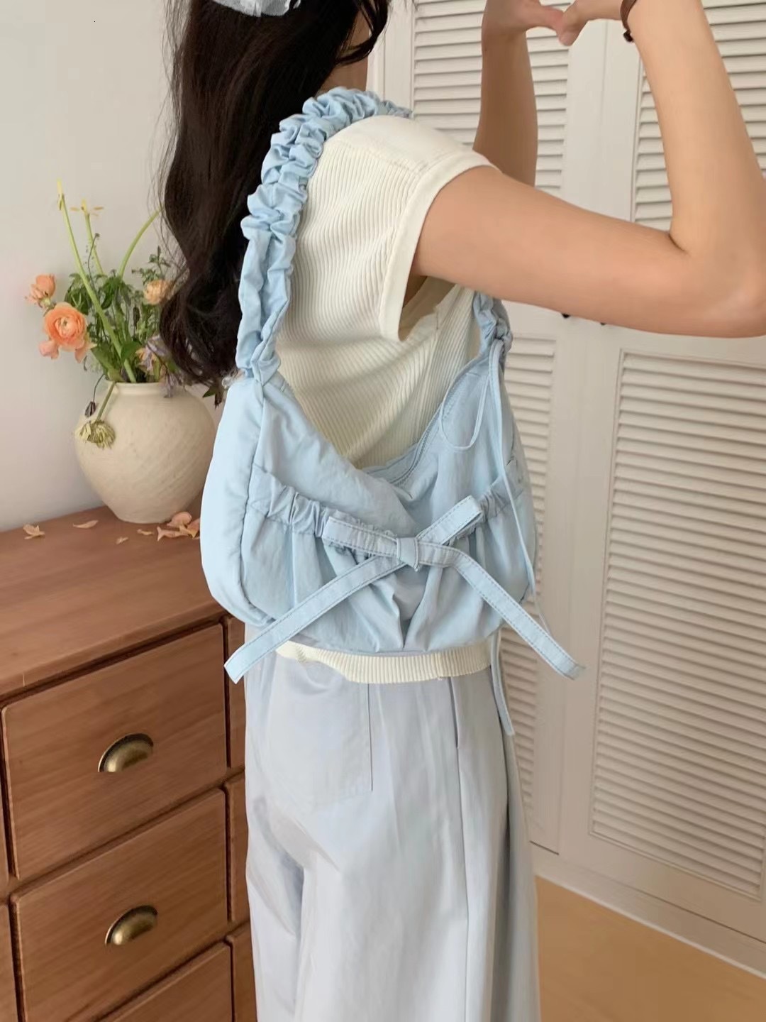 Young Girl Ins Casual Personality Korean Version Of Simple Fold Bow Temperament All-in-one Shoulder Armpit Crossbody Bag for Women