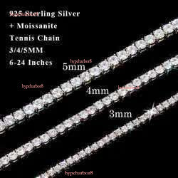 Hotsale Vvs White Tennis Moissanite Chain Bracelet Women Custom Real Dia Gold 3mm Sterg Sier Hip Hop Necklace