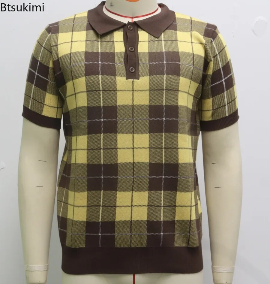 2025 Mens Classic Plain Knitted Polo Shirt Summer Style Business Casual Collar Top Retro Tshirt 250326