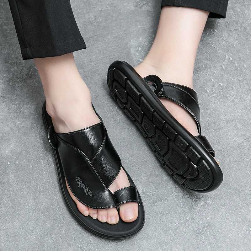 Mens Summer New Sandals and Slippers Mens Leather Sandals Adult Breathable Beach Shoes N-Slip Open Leather SandalsXJ250326