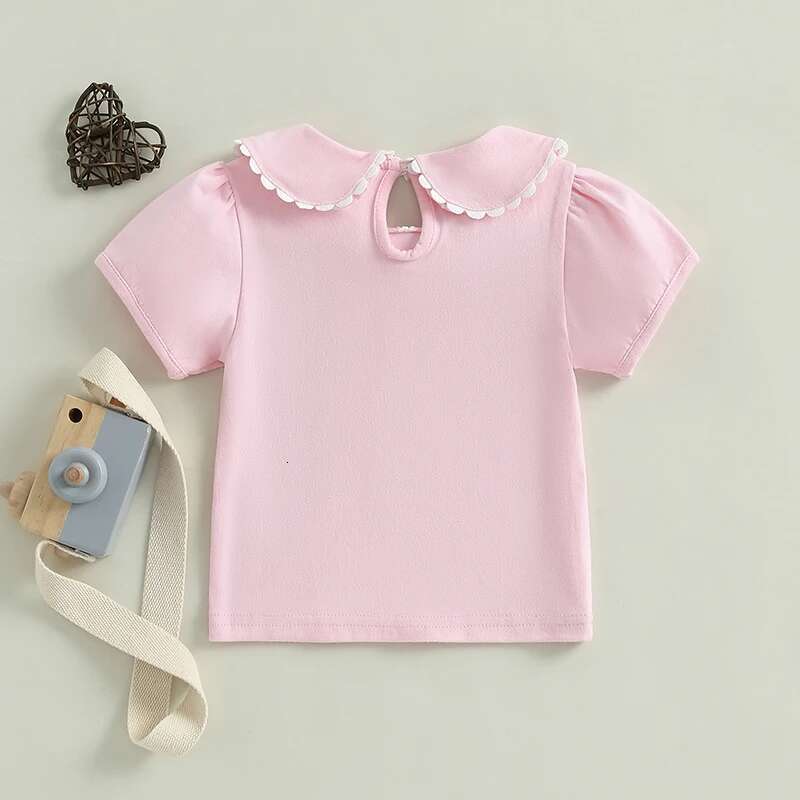 Ddmyshoesvip Adorable Baby Girl Summer T Shirt With Cute Doll Collar And Stylish Contrast Color Short Sleeves For A Casual Look