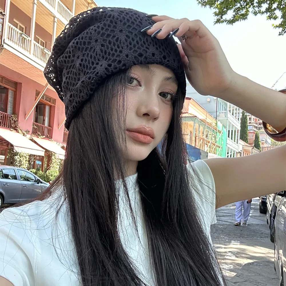 Sweet Hollow Knitted Hat Breathable Thin n Lace Hat Retro Atmosphere Cold Hat Head 250321