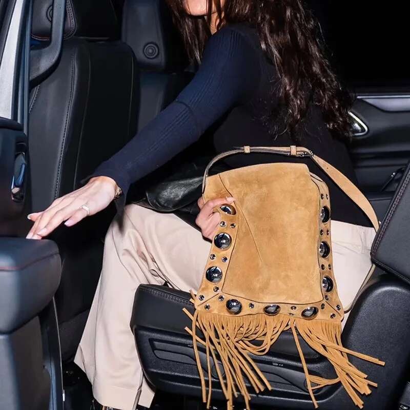 Brand Large Studs Fringe Shoulder Bag For Women 2025 Spring New Runway Rivet Crossbody Square Street Style Ladies Handbag