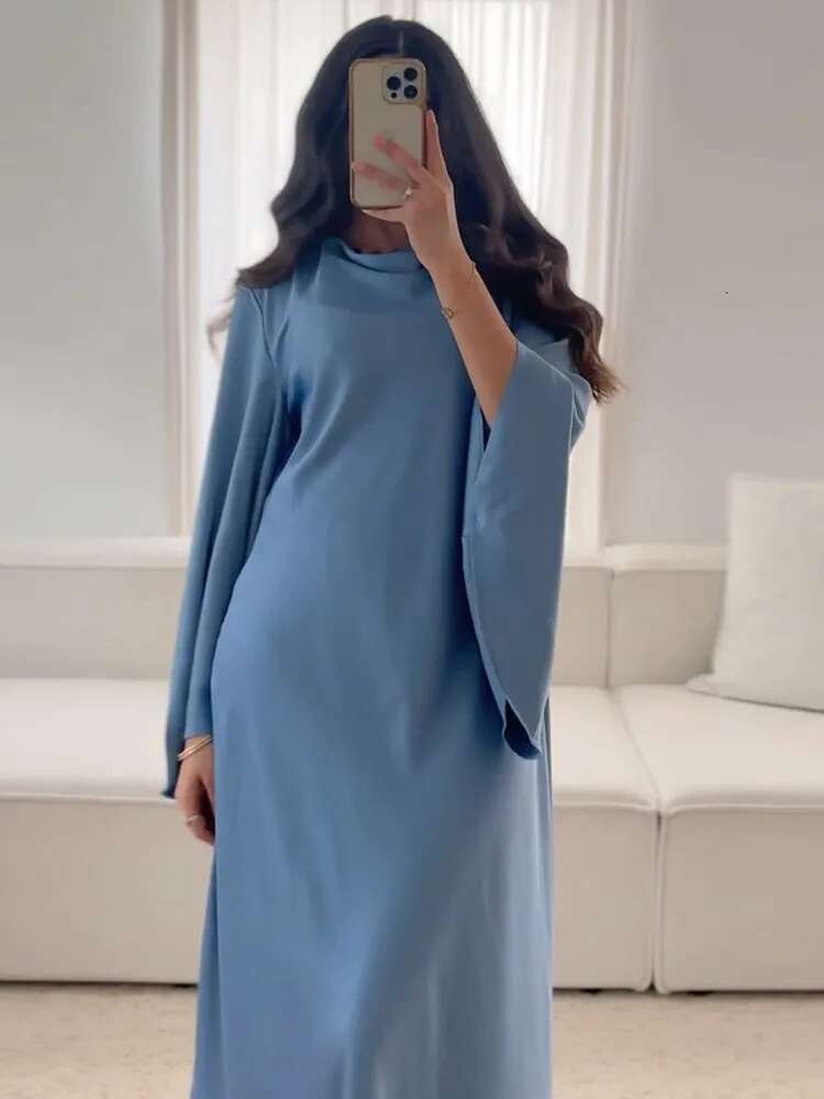 Women Dressess Elegant Stain Full Wide Sleeve Pleated Bodycon Long Dress Female 2025 Spring Summer Fashion Solid Lady Vestidos