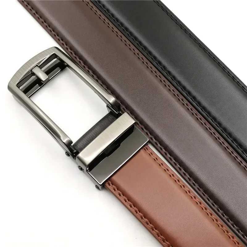 3.5cm genuine leather mens belt alloy automatic buckle double-layer denim business casual mens belt wholesale W250326