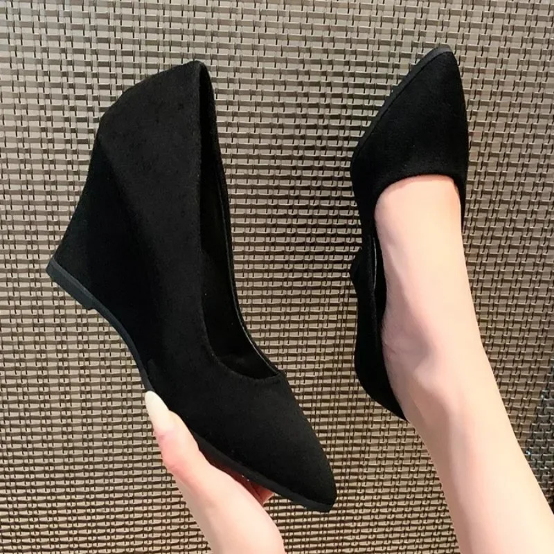 Pointed Toe Women Wedges Shoes Suede Elegant High Heels Shoes Woman Trend Dress Party Fad Walking Pumps Mujer Zapatos 250325