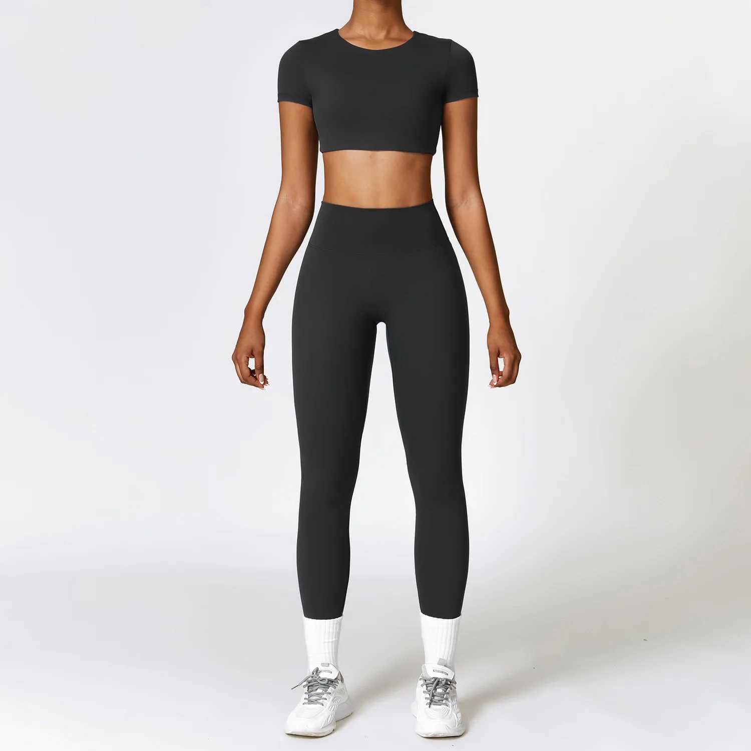 2PCS Yoga Set Womens Gym Clothing Fitness Exercise Set Sportswear Womens Long Sleeve Crop High Waist Tight Sportswear W250326