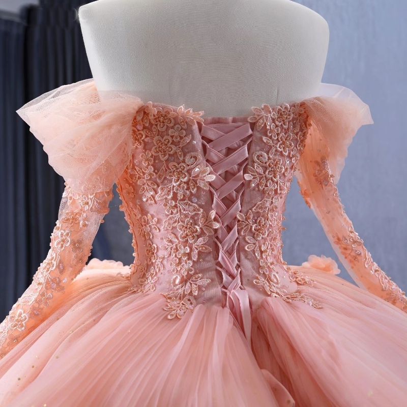 Pink Princess Sweetheart Ball Gown Quinceanera Dresses Off Shoulder Flowers Appliques Beads Tull Luxury Vestidos De 15 Anos Sweet 16 Dress