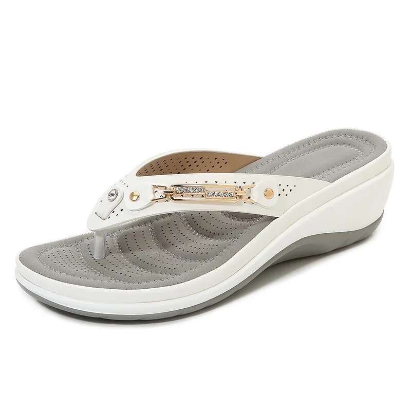 2025 Summer New Slippers Metal Button Designer Fashion Slippers Wedge Beach Sandals Women's Outdoor Platform Casual Flip Cover