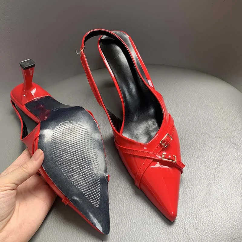 Fashion Fem Sandals Red Fashion H Wen Pumps Footwear Slingbacks Shoes For Pointed Toe Buckle Strap Ladies H Shoe Z250326