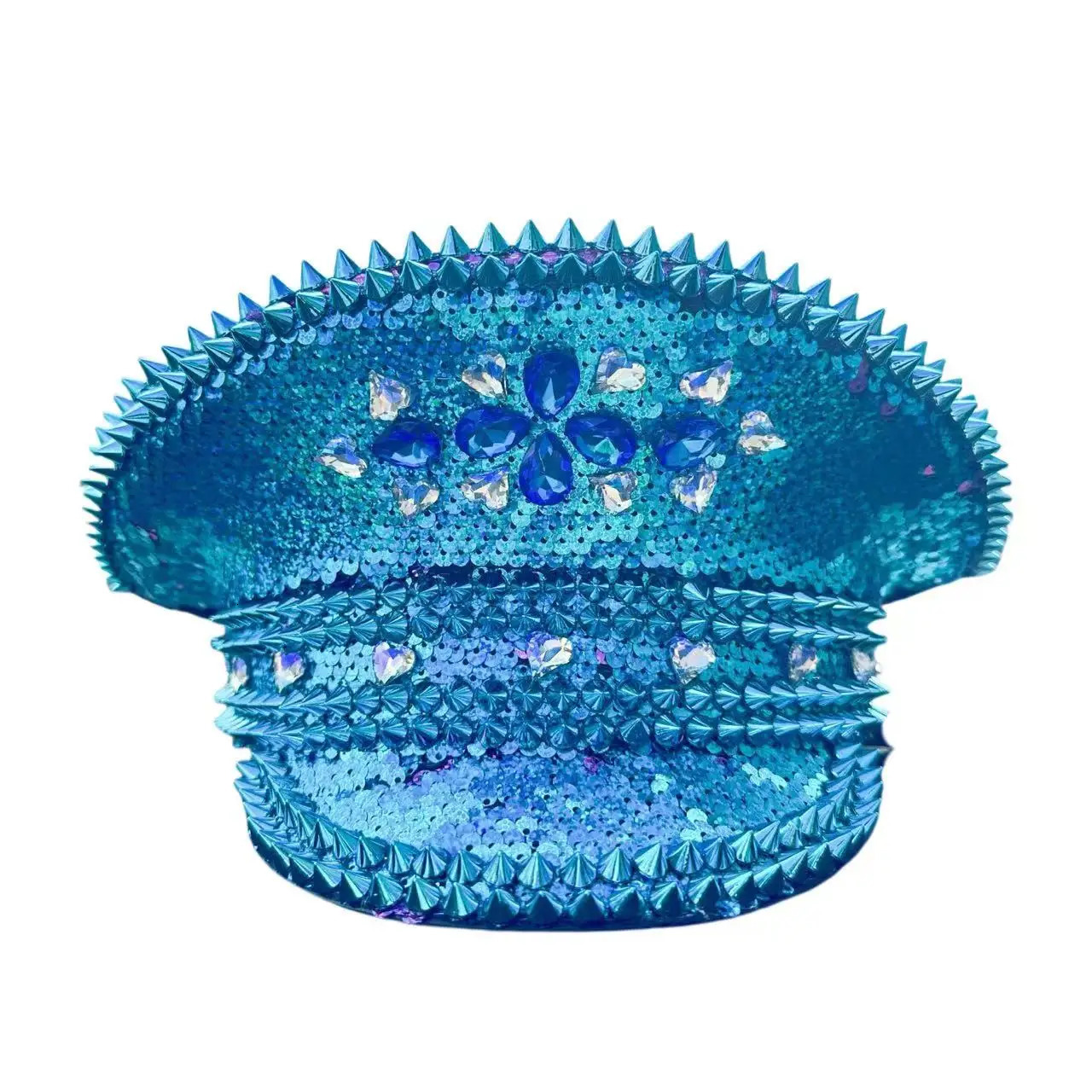 Blue Steampunk Captain Hat Unisex Sequin Cap Bridal Navy Cap Rhinestone Party Cap for Cruise Ship Party Adult Party Outdoor 250325