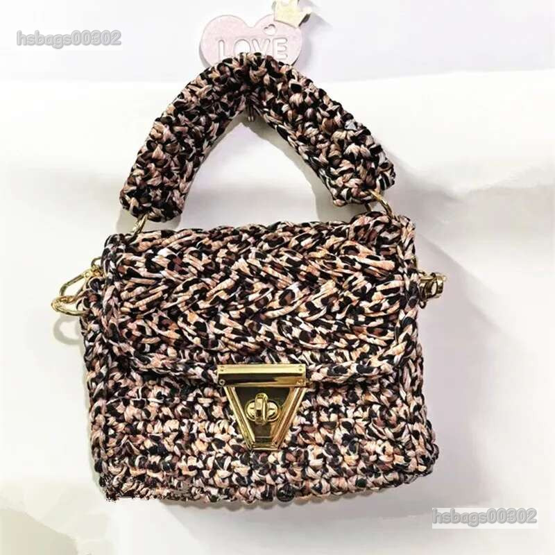 Lady Purses Leopard Print Women's Fabric Crochet Handbag Single Shoulder Chain Crossbody Small Square Bag For Women