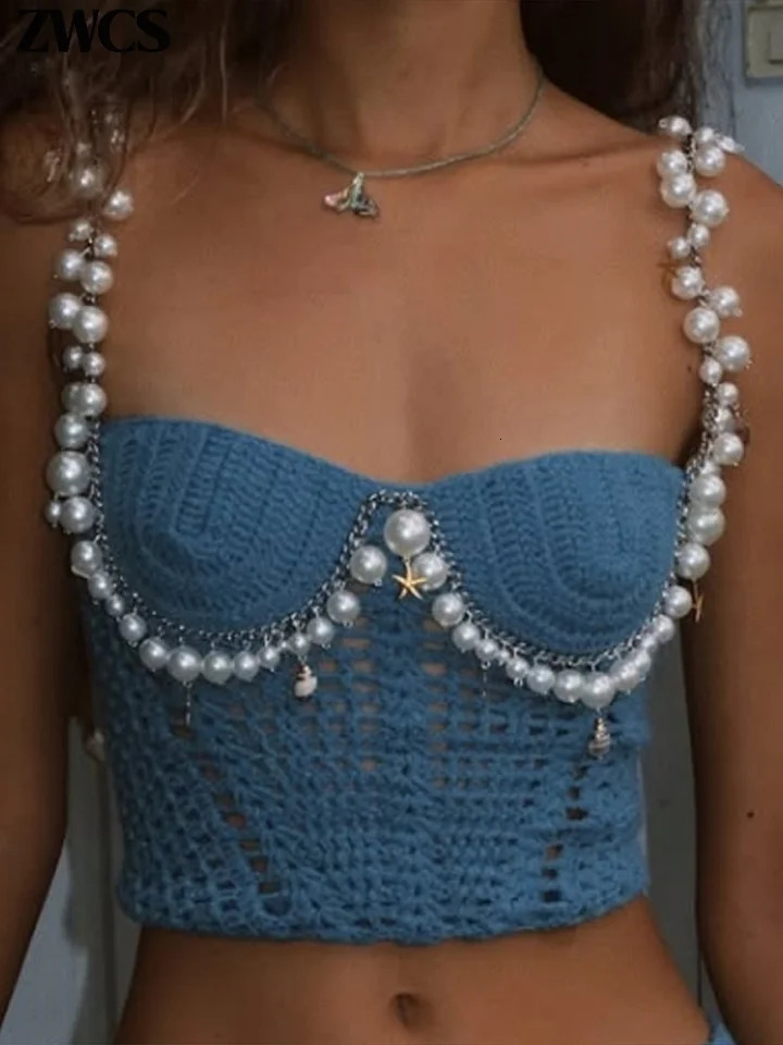 Slim Beading Crochet Vest Shorts Set Women Sexy Hollow Out Sleeveless Crop Top Drawstring Short Pants 2025 Lady Beach Outfit 250324