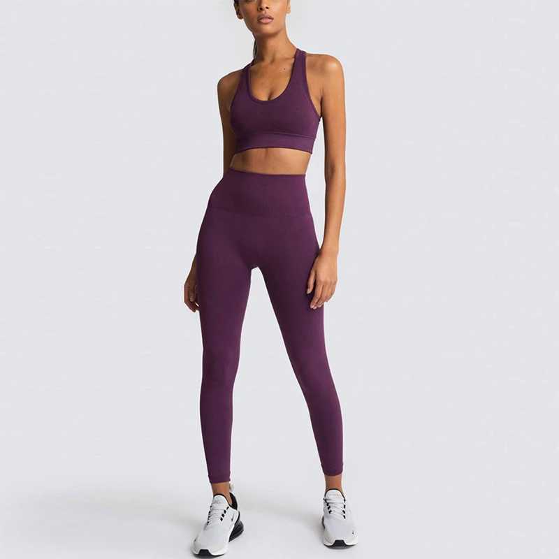 202 womens yoga suit seamless sportswear 2-piece gym yoga suit sports bra+leg running suit tight workout suit W250326
