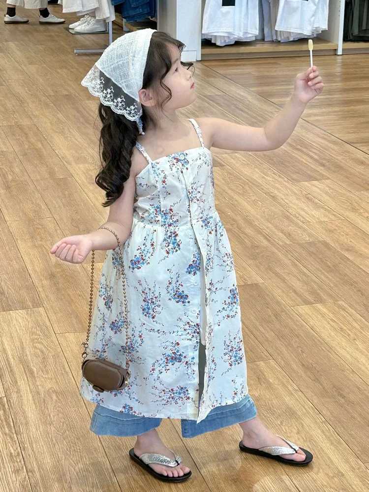 Baby girl summer dress new vacation sled beach Camisol dress childrens flower single chest seam fashionable childrens clothing W250326