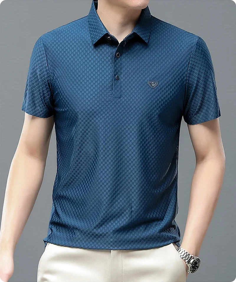 Fitting elegant checkered summer mens Tshirt 2024 highquality casual slim fit top 250326