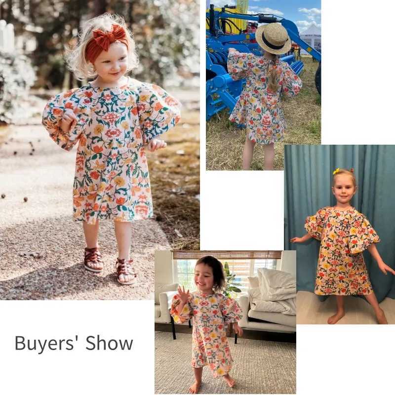 Baby Girl Princess Cotton Dress Puff Sleeve Baby Preschool Girl Retro Flower Vestido Pastor Baby Clothing 1-7Y W250326