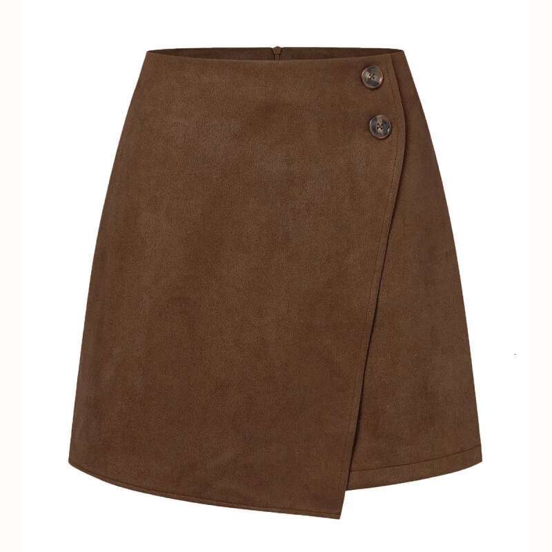 Dongdumaoyi Dames Herfst Winter Su De Asymmetrische Midi Rok Effen Kleur Hoge Taille Rits Knop Korte A