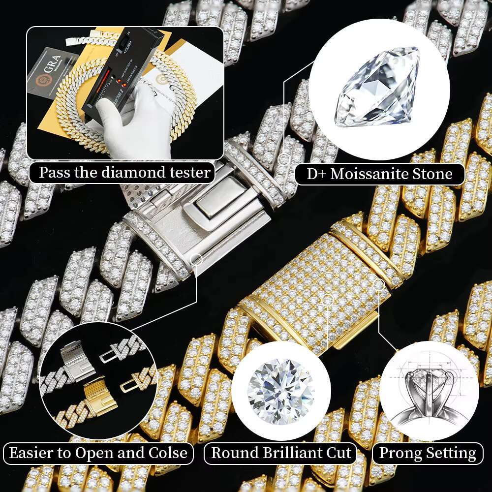 Men 14 mm Hip Hop S925 Iced Out Gra Certificate Fine Jewelry Past Diamond test Mossanite Moissanite Cuban Link Necklace Chain