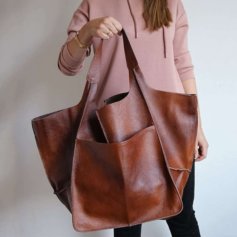 91 2023 New Simple Big Soft Leather Large Capacity One Shoulder Handheld Tote Women's Bag