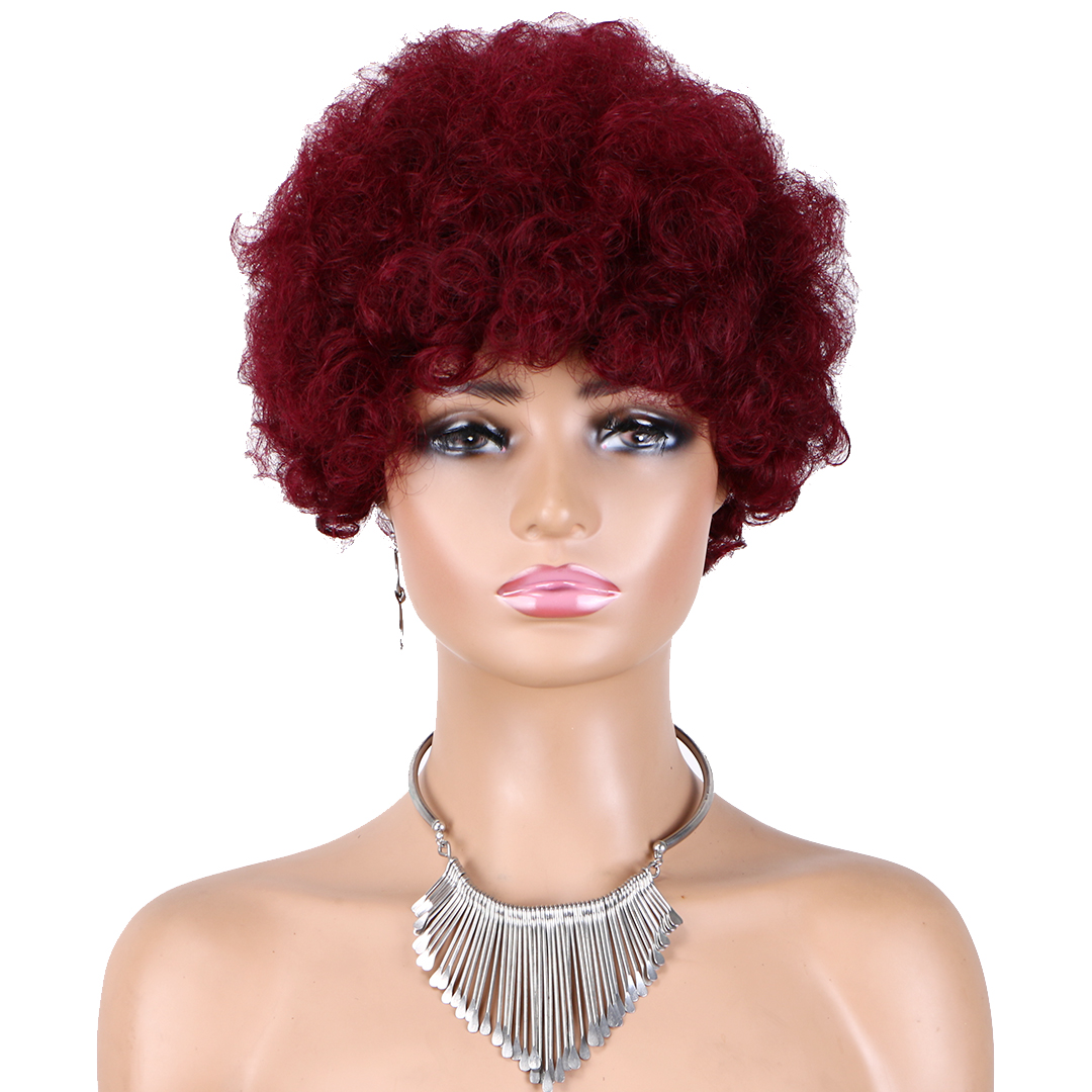 High-Quality 6-inch Afro Wig - Premium Machine-Made Human Hair with Trendy Design and Multiple Color Options