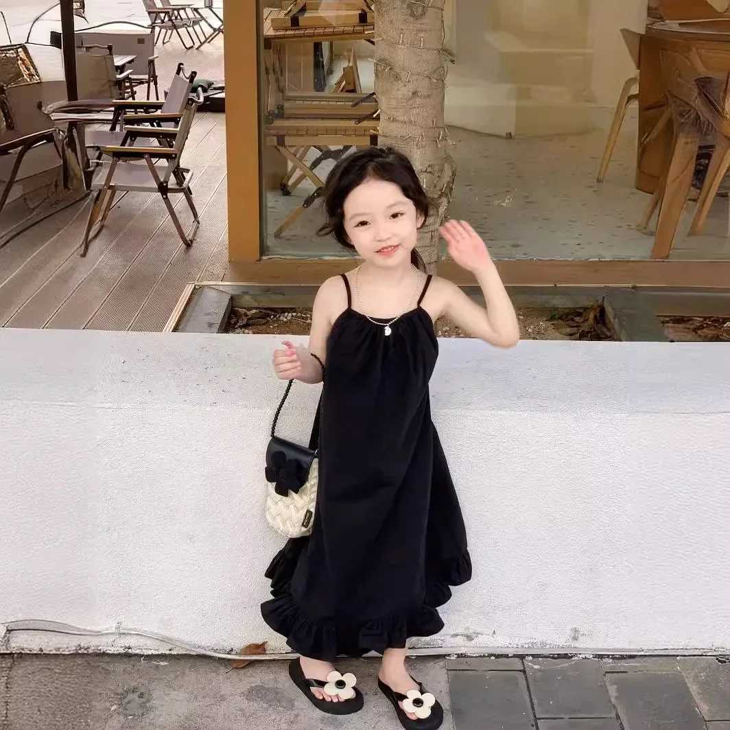 Girls dress Korean 2024 summer new solid color sun dress vacation backless sexy spicy girl baby fashion childrens summer clothing W250326