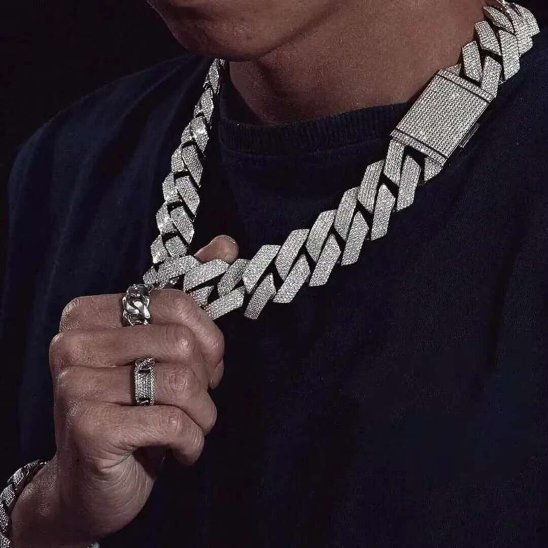 OEM Custom Made 27MM Silver Cuban Chain Natural Moissanite Diamond Stone 925 Silver Hip Hop Jewelry Cross Letter Pattern Sale